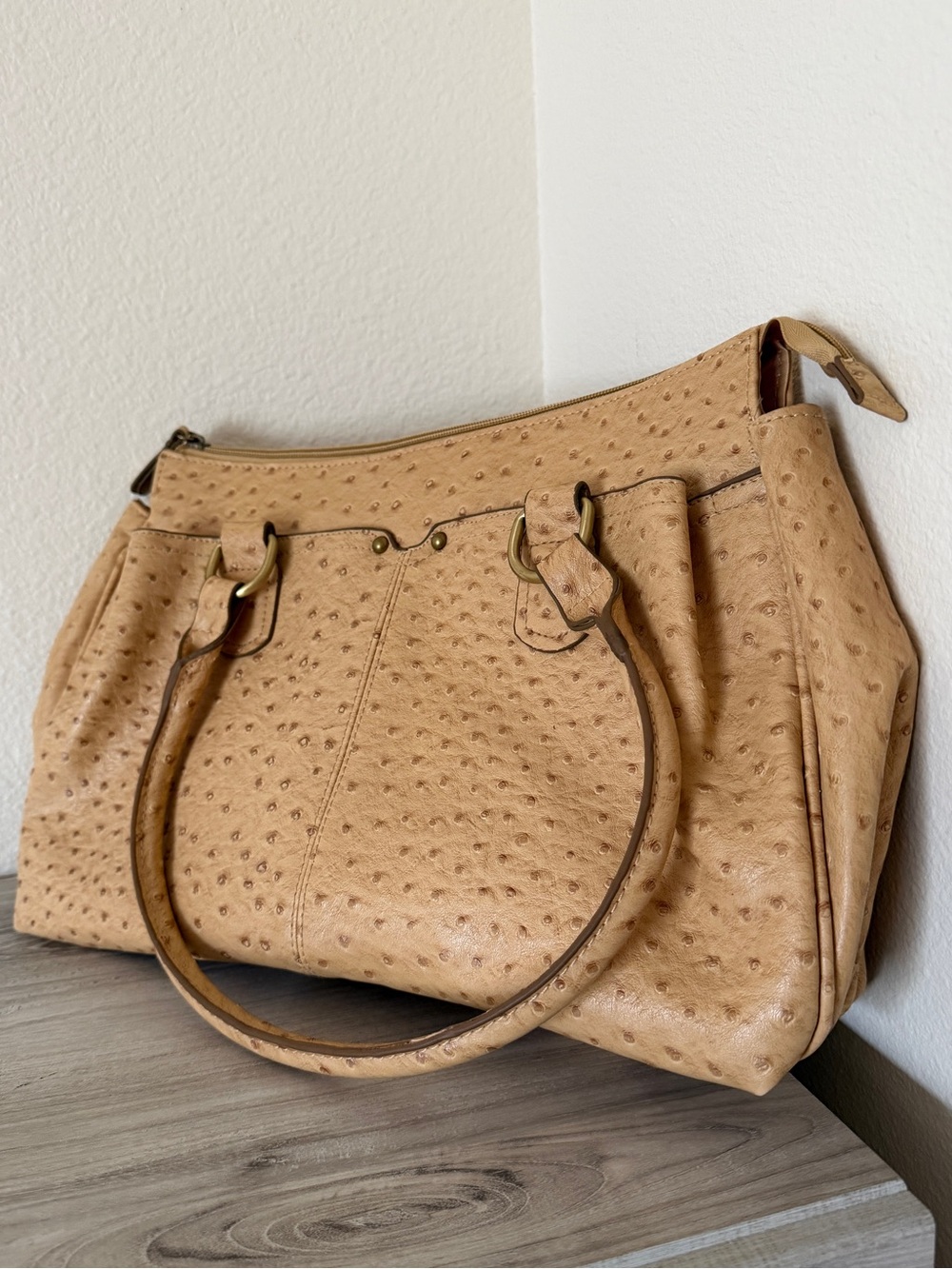 Bueno Faux Ostrich Croc Leather Shoulder Bag